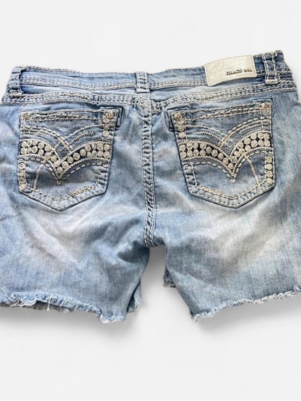 Grace in LA Light Blue Distressed Denim Jean Shorts